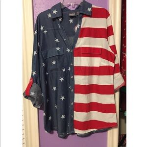 New York & Company Patriotic Roll-up Sleeve Shirt
